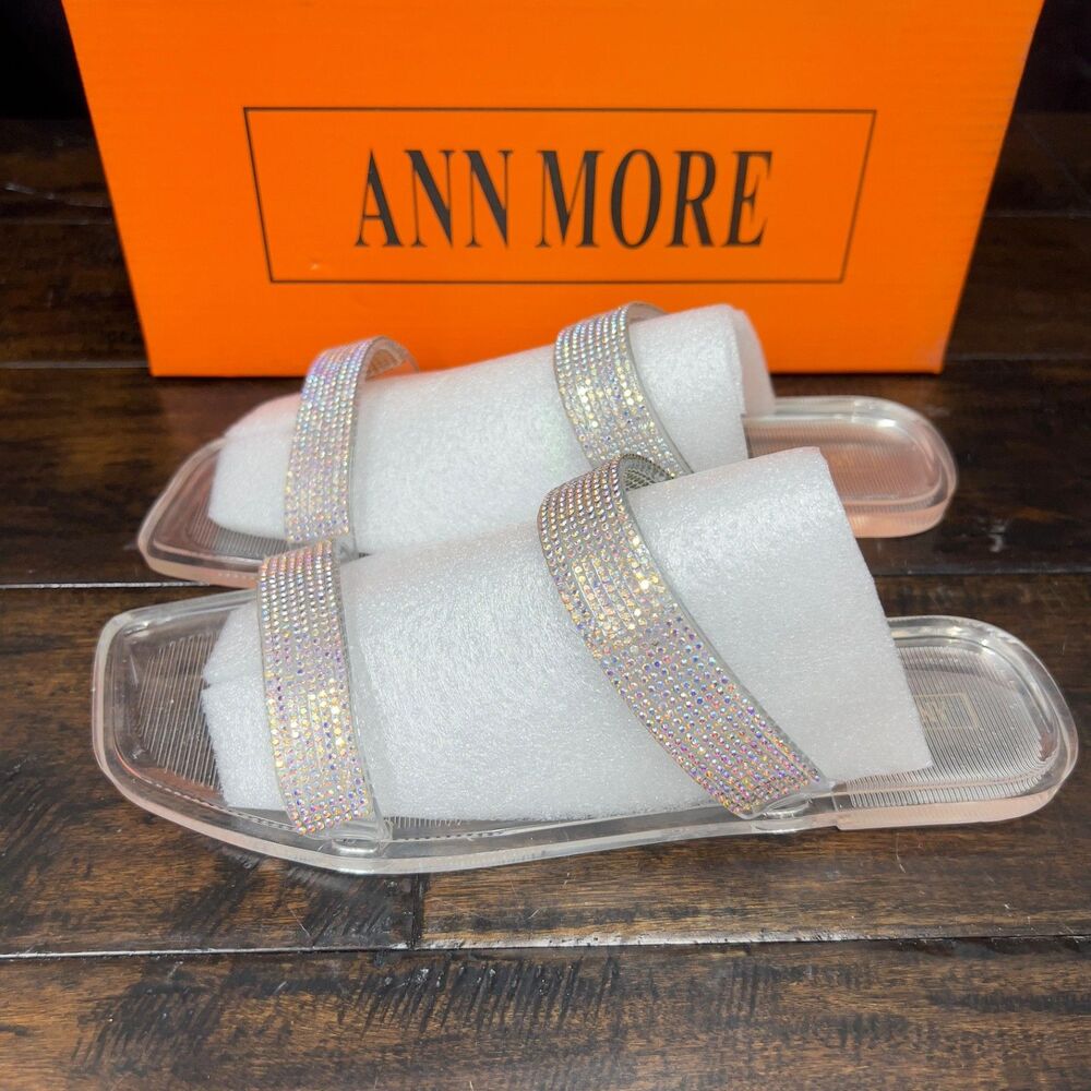 ANN MORE Carson Rhinestone Clear Slide Sandals Women's Size 8 EU 39 Bling Sparkl - Picture 3 of 10